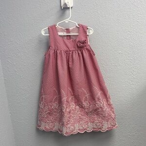 Bonnie Jean Girl’s 6yo Red Gingham Dress with Floral Embroidery, EUC